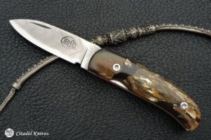 Citadel “Coubi Damascus- Stabilized Mammoth Tusk”- Folding Knife.